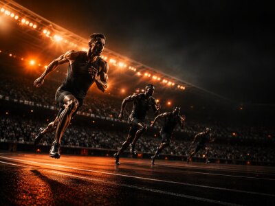 Sprint start under floodlights