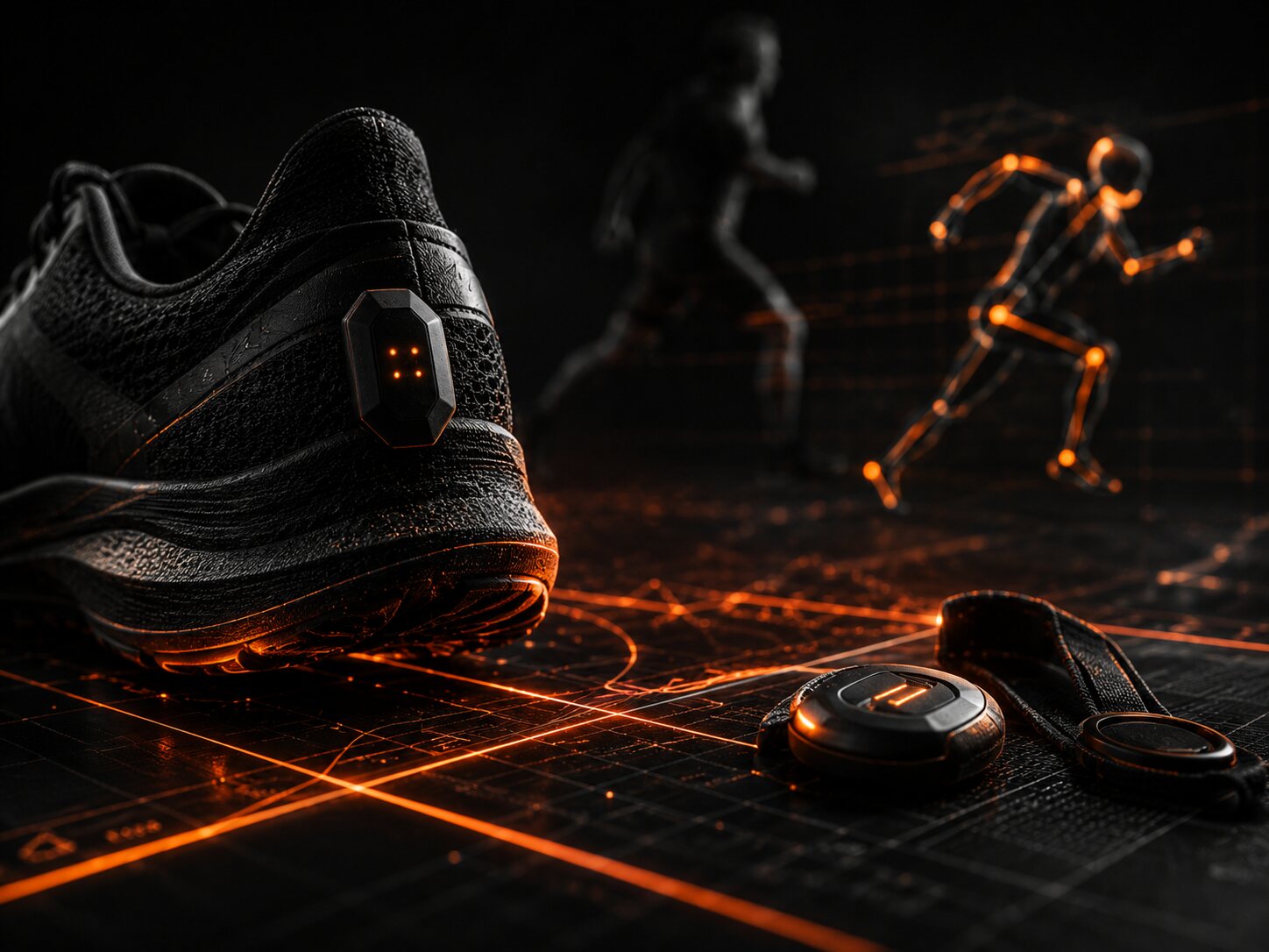 Smart sports equipment with motion-capture data and orange grid